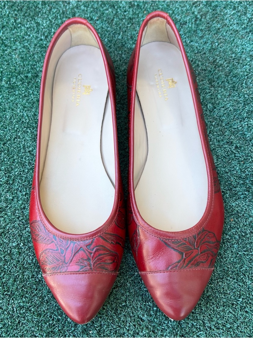 Cuoieria Fiorentina Pointed Toe Ballet Flat Leather Red 42